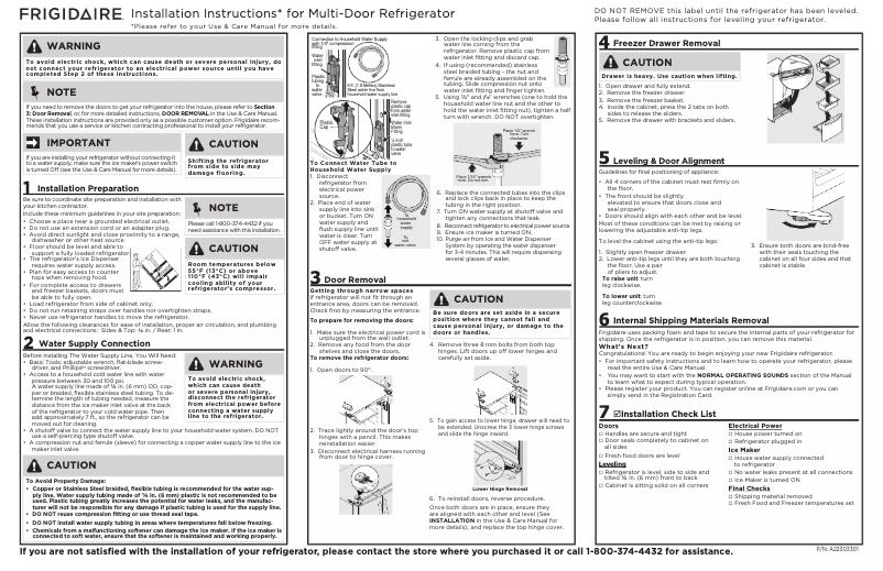 Page n°1 - Guide d'installation Frigidaire FRFG1723AV