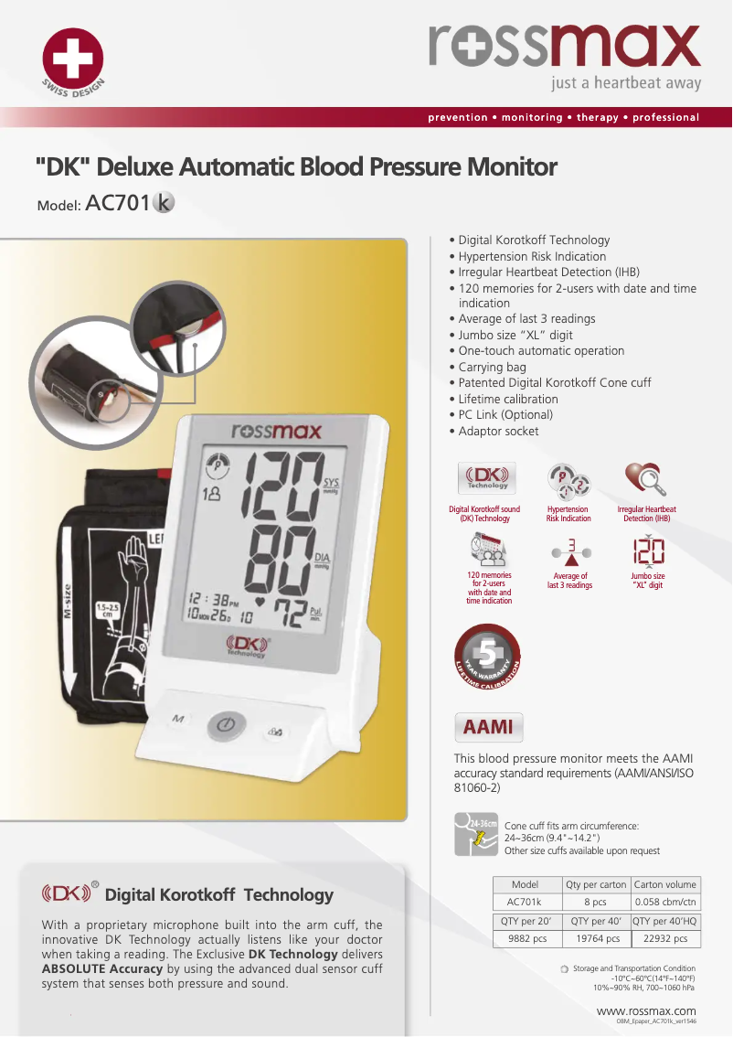 Page 1 de la notice Brochure Rossmax AC701k