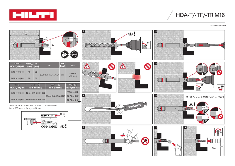 Page 1 de la notice Manuel utilisateur Hilti HDA-TR