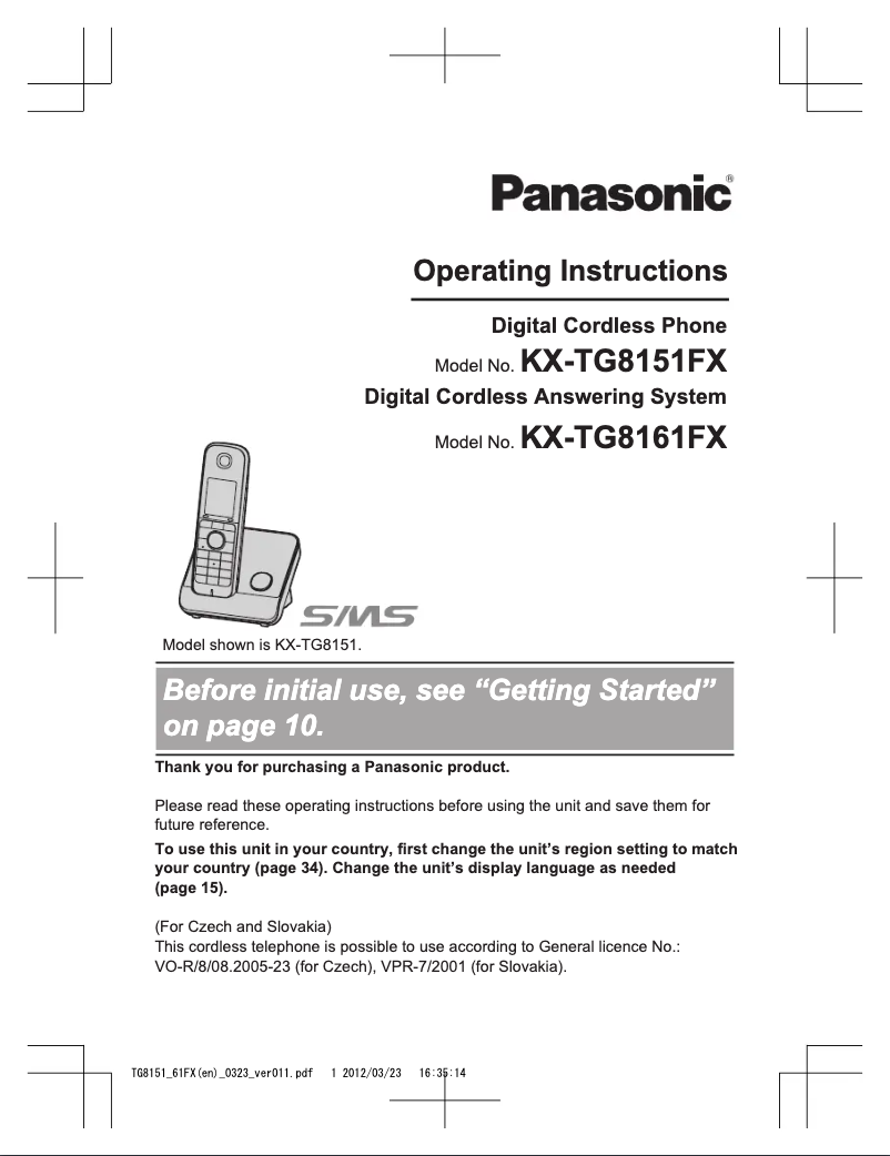 Página 1 del manual Manual de usuario Panasonic KX-TG8161FX