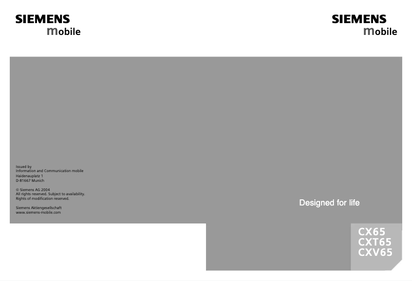 Page n°1 - Manuel utilisateur Siemens CXV65