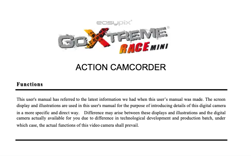 Page n°1 - Manuel utilisateur Easypix GoXtreme Race Mini