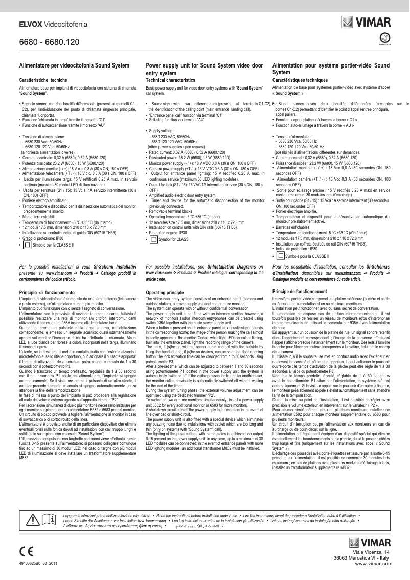 Image de la première page du manuel de l'appareil ELVOX 6680/V03