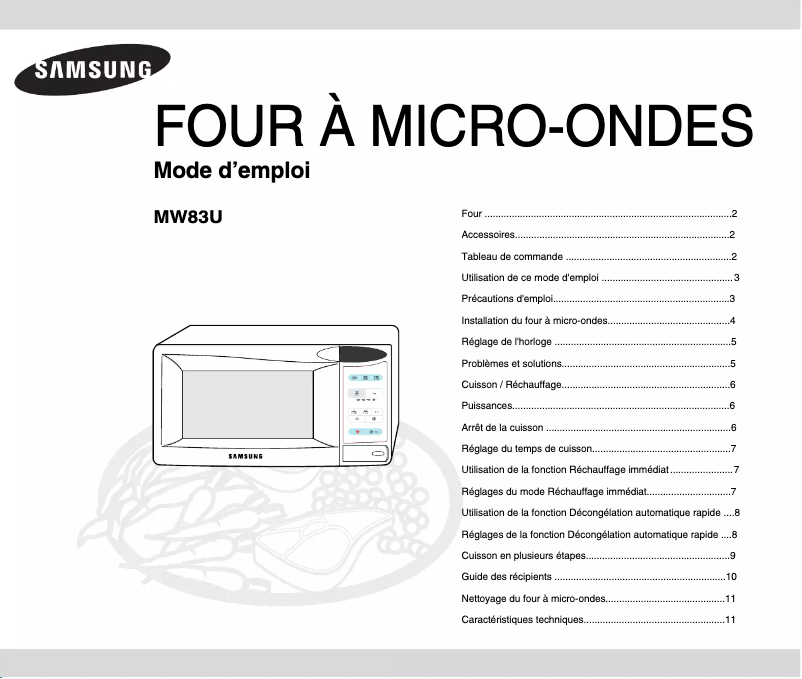 Image de la première page du manuel de l'appareil MW83U