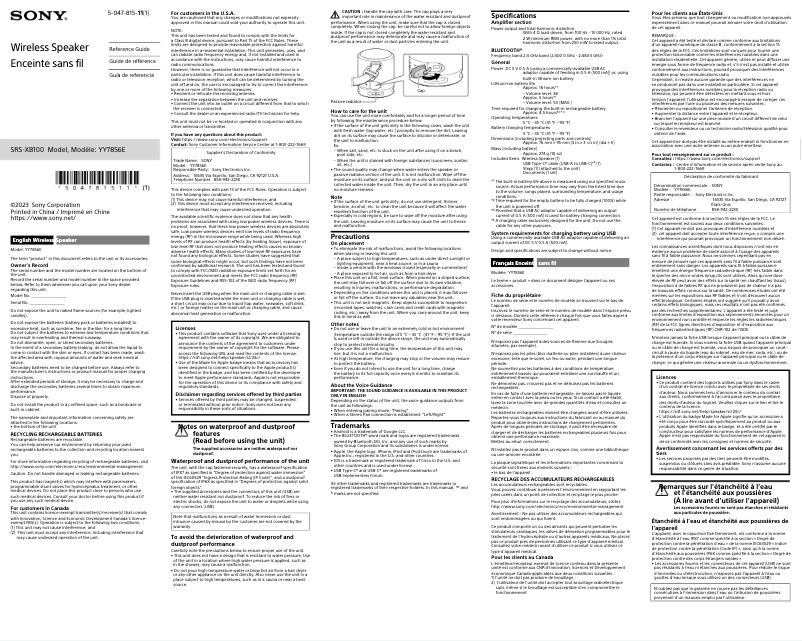Page n°1 - Manuel utilisateur Sony SRS-XB100