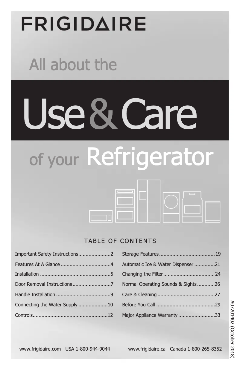 Page n°1 - Manuel d'utilisation et d'entretien Frigidaire FGSC2335TF