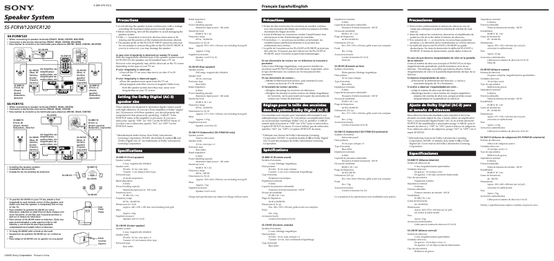 Page 1 de la notice Manuel utilisateur Sony SS-FCR120