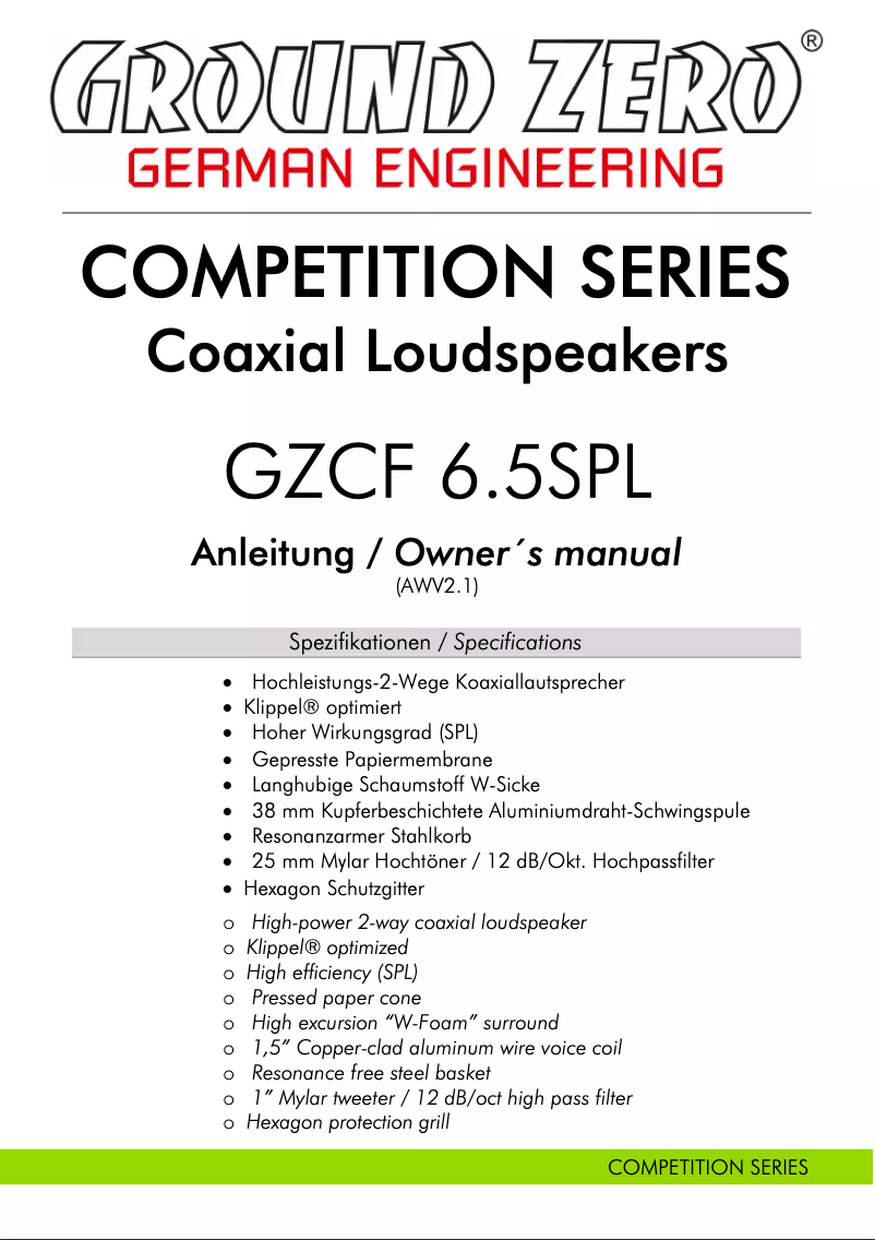 First page image of the manual for GZCF 6.5SPL