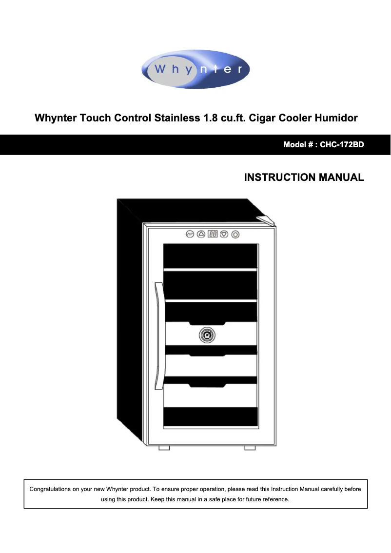 Page 1 de la notice Manuel utilisateur Whynter CHC-172BD