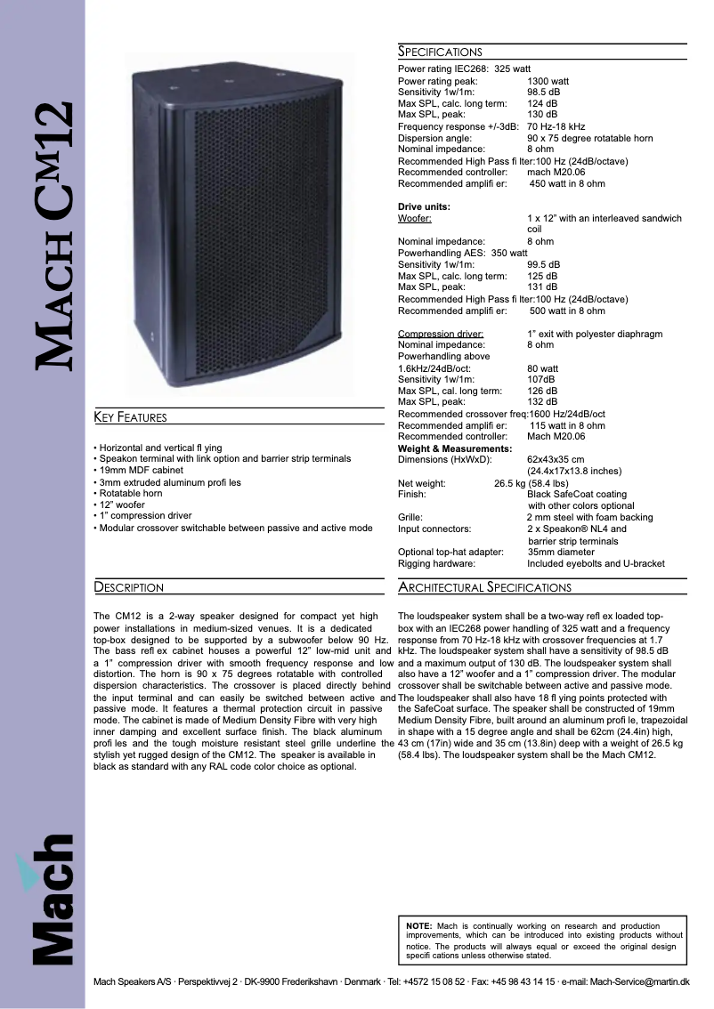 Page 1 de la notice Fiche technique Martin CM12