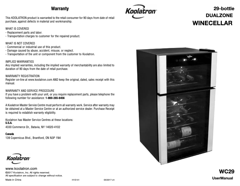 Page n°1 - Manuel utilisateur Koolatron WC29