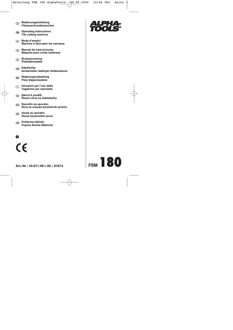 Image de la première page du manuel de l'appareil FSM 180