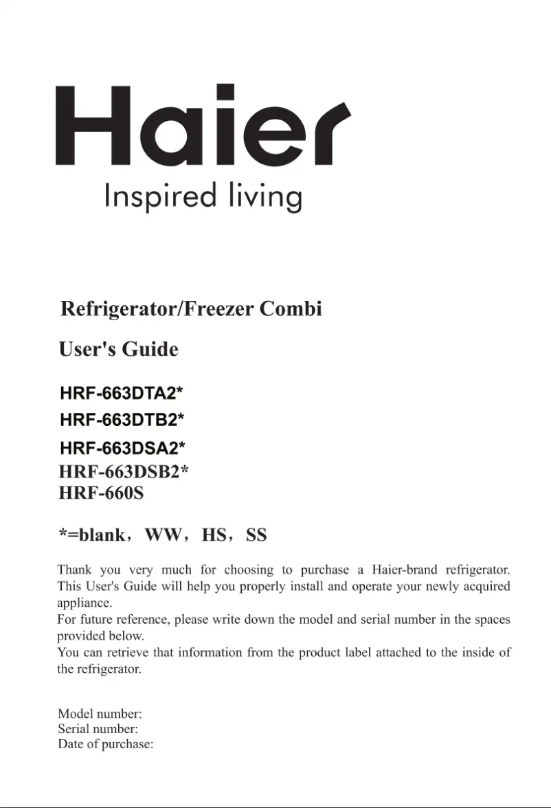 Page n°1 - Manuel utilisateur Haier HRF-663DSA