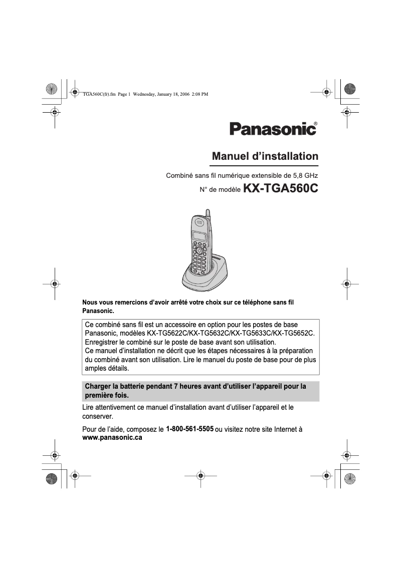 Image de la première page du manuel de l'appareil KX-TGA560