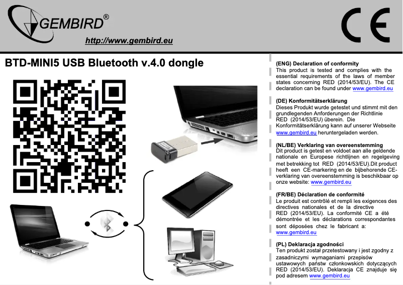 Page n°1 - Manuel utilisateur Gembird BTD-MINI5