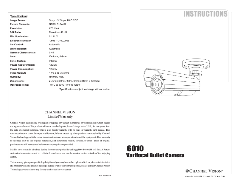 Página 1 del manual Manual de usuario Channel Vision 6010