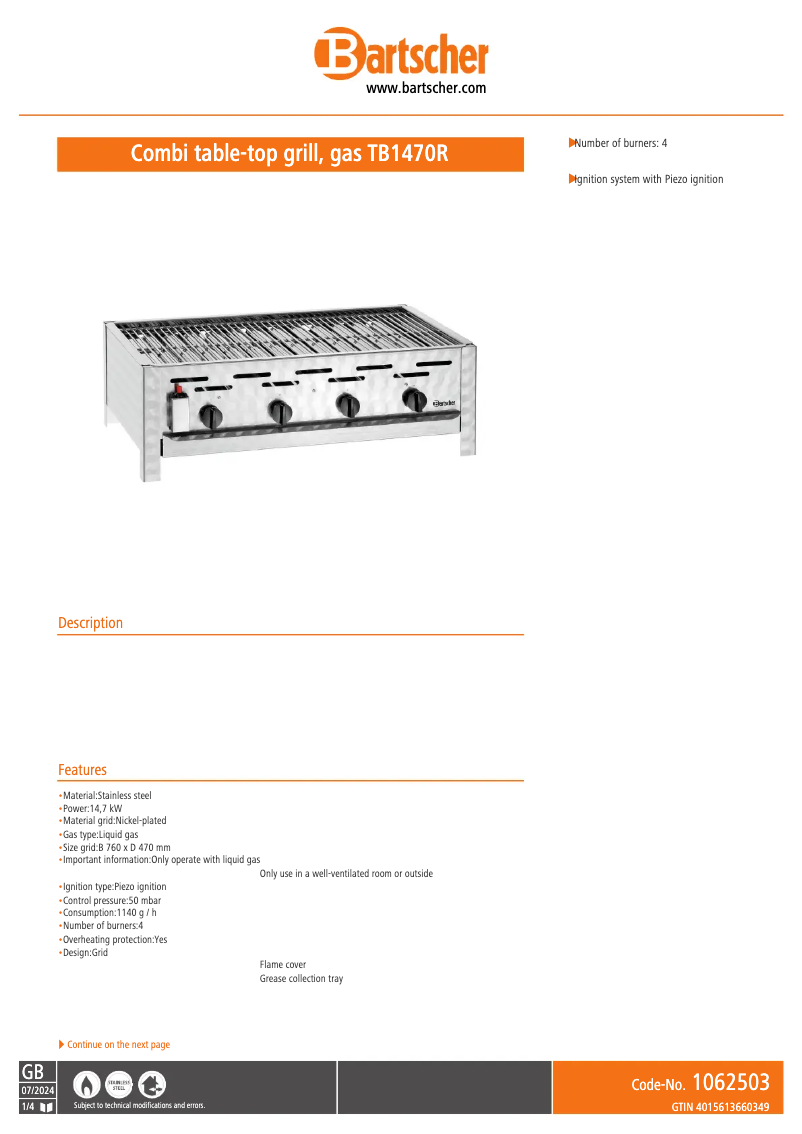 Image de la première page du manuel de l'appareil TB1470R