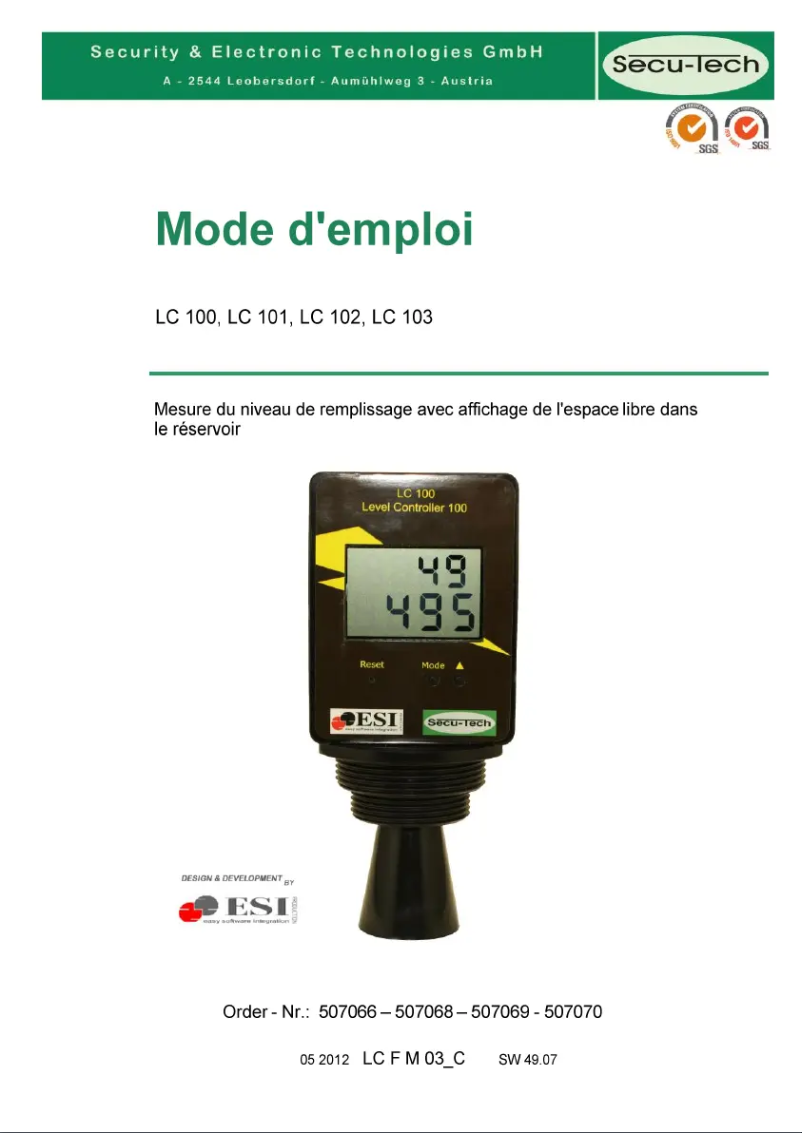 Page n°1 - Manuel utilisateur SecuTech LC 103