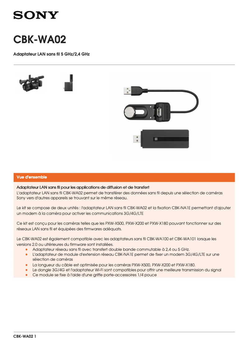 Page 1 de la notice Brochure Sony CBK-WA02