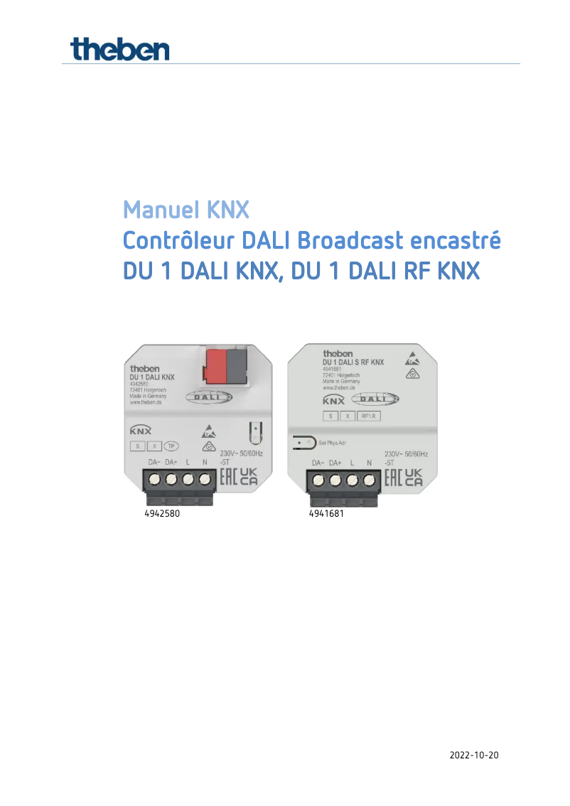 Imagen de la primera página del manual del dispositivo DU 1 DALI S RF KNX