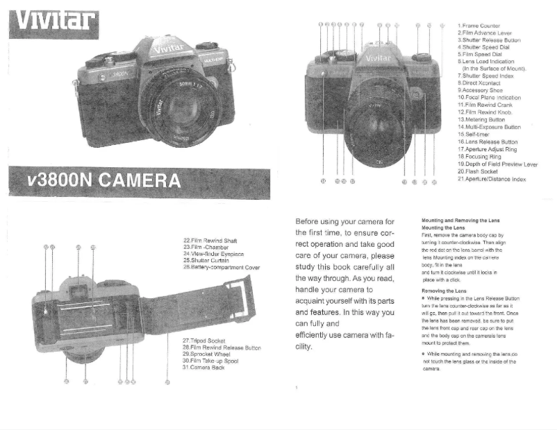 Page 1 de la notice Manuel utilisateur Vivitar V3800N