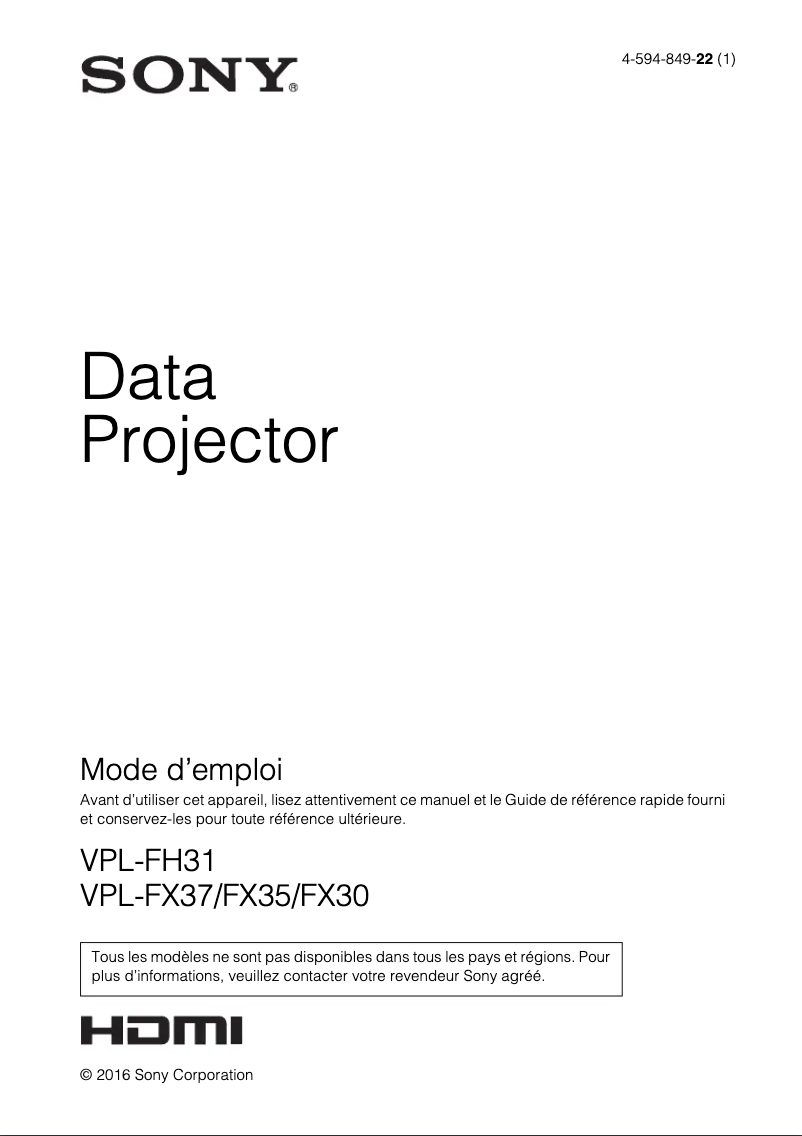 Page n°1 - Manuel utilisateur Sony VPLFH31