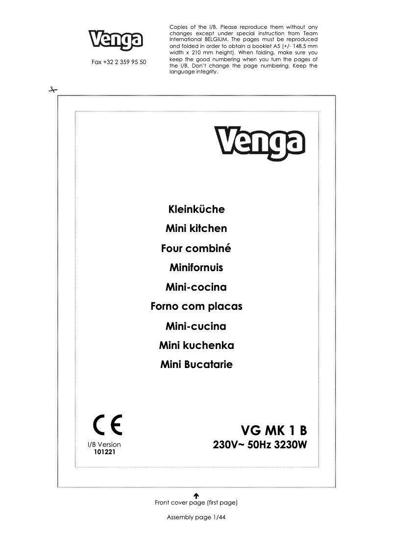 Page n°1 - Manuel utilisateur Venga VG MK 1 B