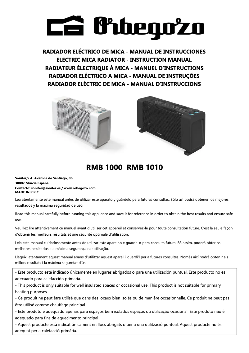 Page 1 de la notice Manuel utilisateur Orbegozo RMB 1000