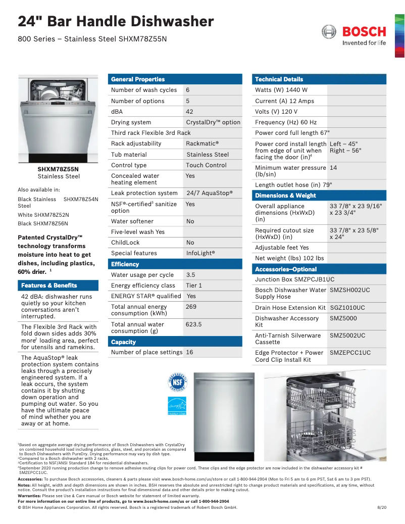 Page n°1 - Fiche technique Bosch SHXM78Z55N