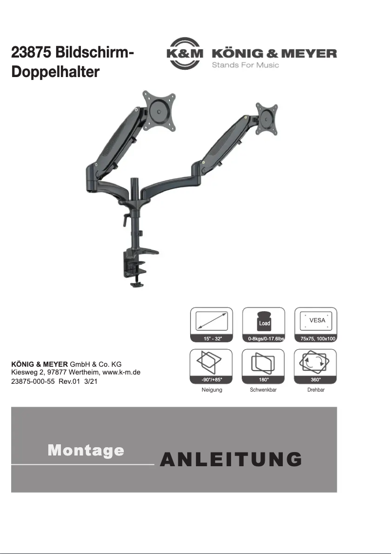 Page 1 de la notice Manuel utilisateur Konig & Meyer 23875