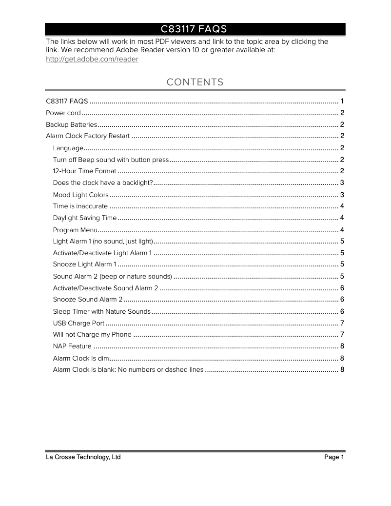 Page n°1 - FAQ La Crosse Technology C83117