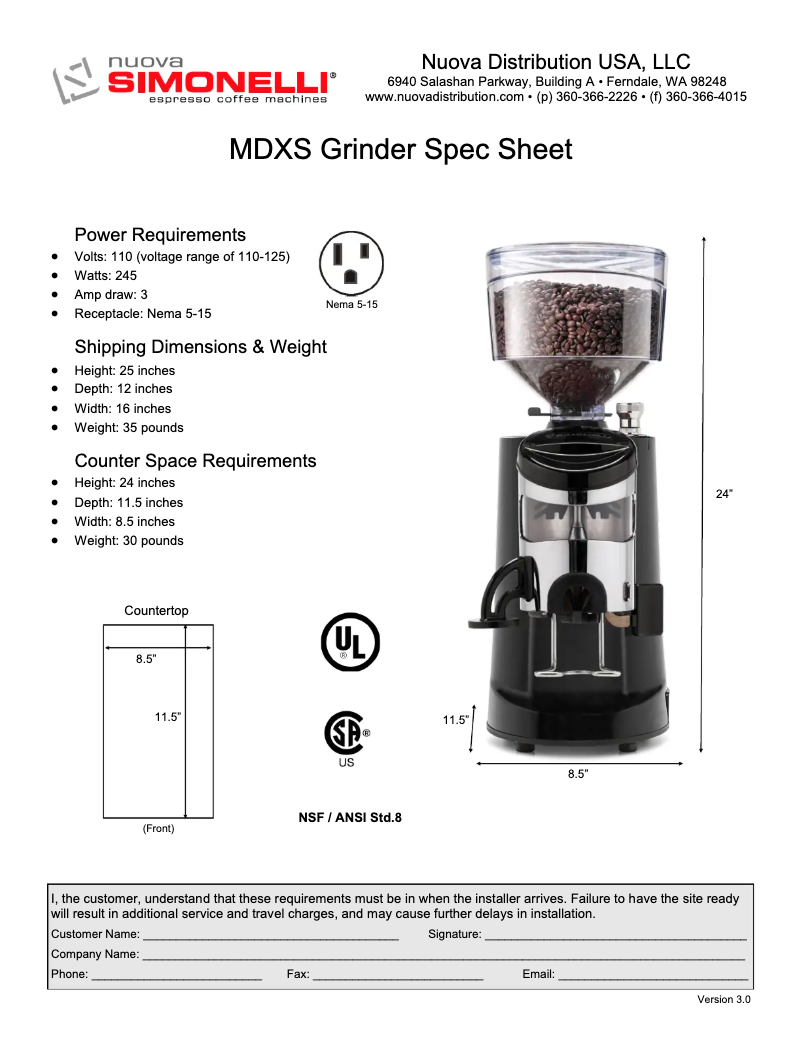 Page n°1 - Fiche technique Nuova Simonelli MDXS