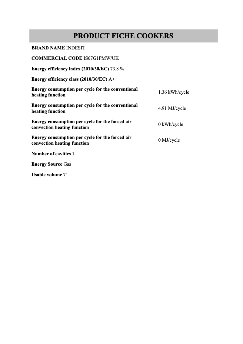 Image de la première page du manuel de l'appareil IS67G1PMW/UK