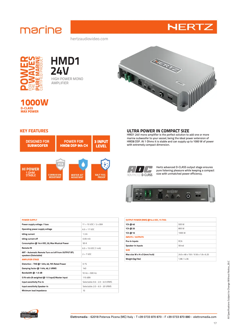Page 1 de la notice Fiche technique Hertz HMD1 24V