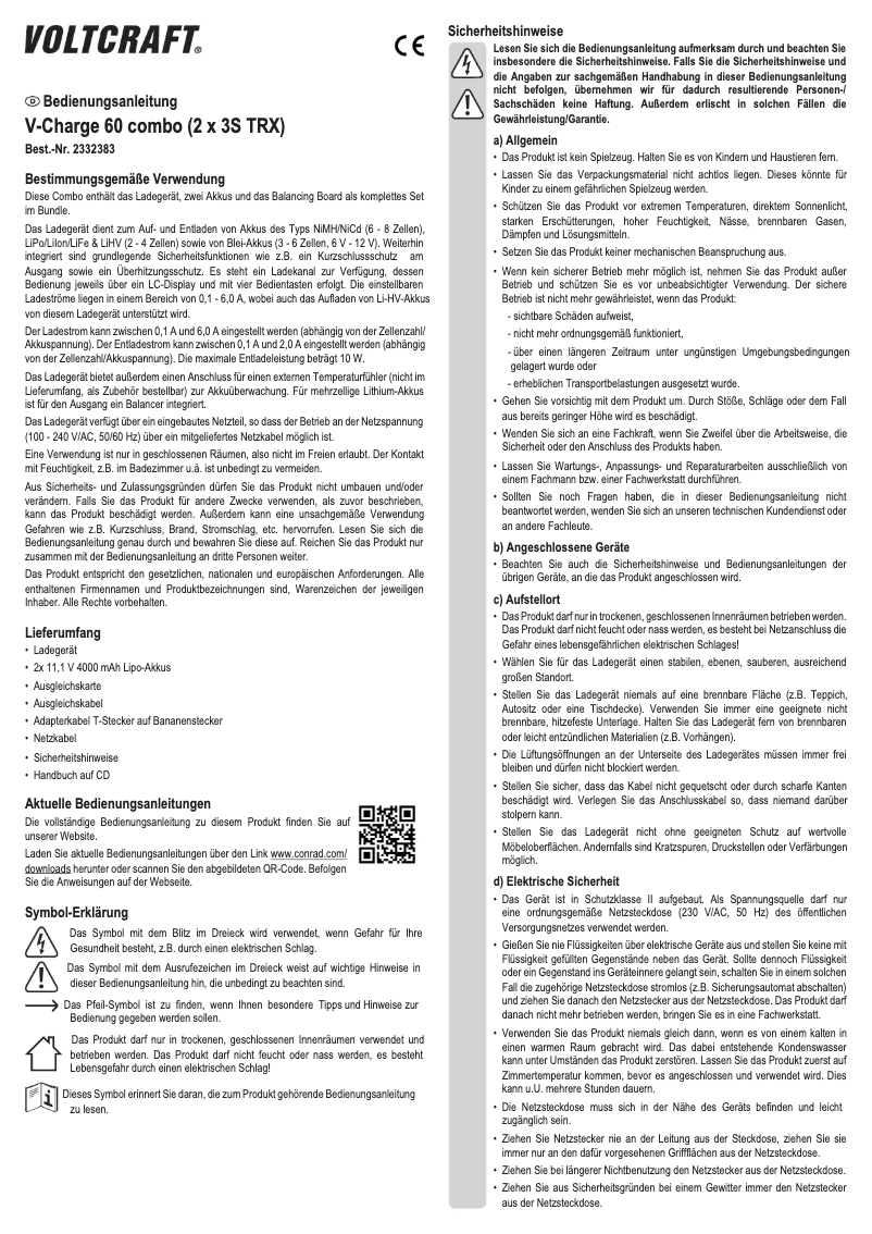 Page 1 de la notice Manuel utilisateur Voltcraft V-Charge 60 combo