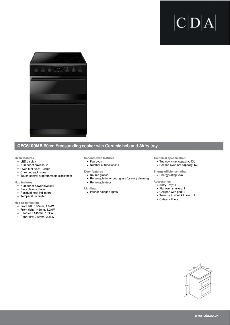 Page n°1 - Fiche technique CDA CFC6100MB
