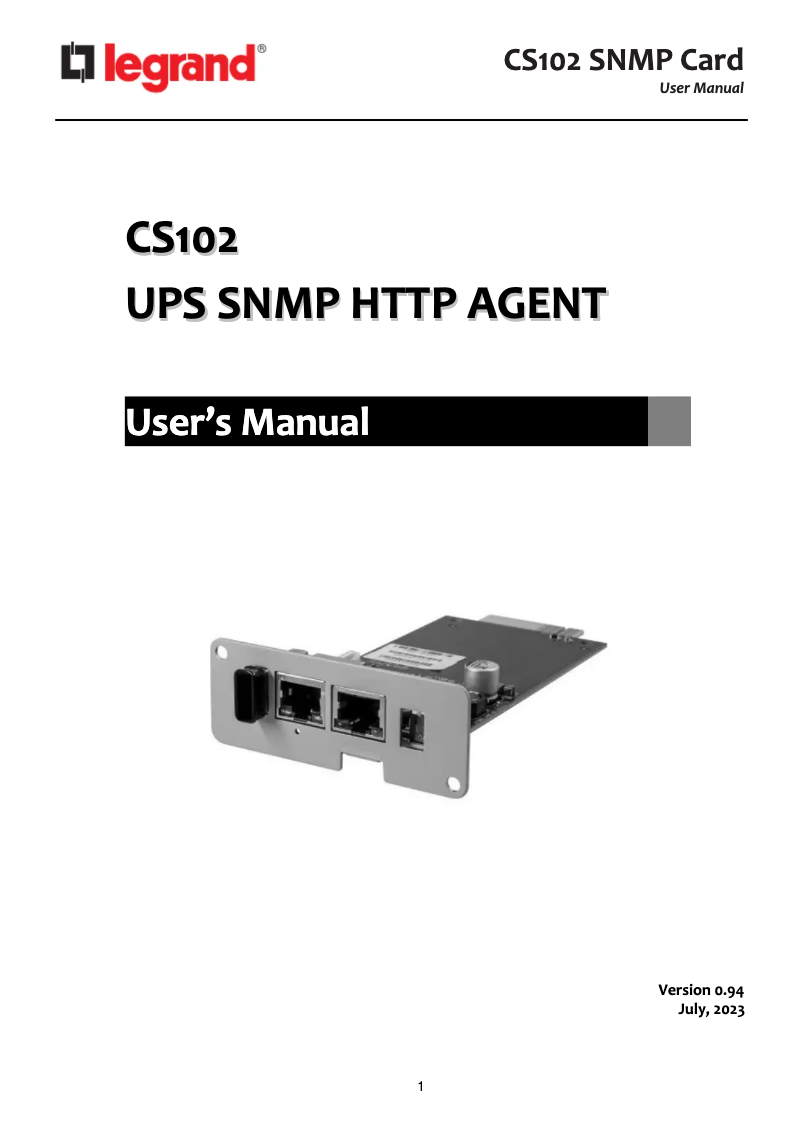 Page 1 de la notice Manuel utilisateur Legrand CS102