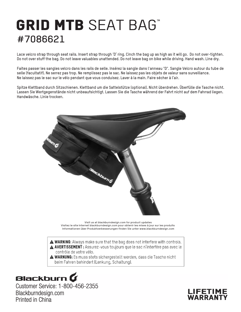 Page 1 de la notice Manuel utilisateur Blackburn Grid MBT Seat Bag