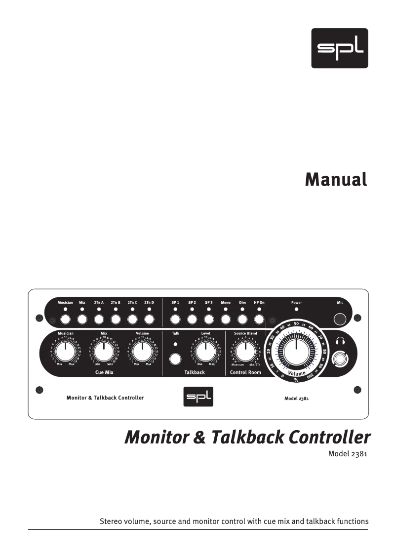 Página 1 del manual Manual de usuario SPL Monitor & Talkback Controller 2381