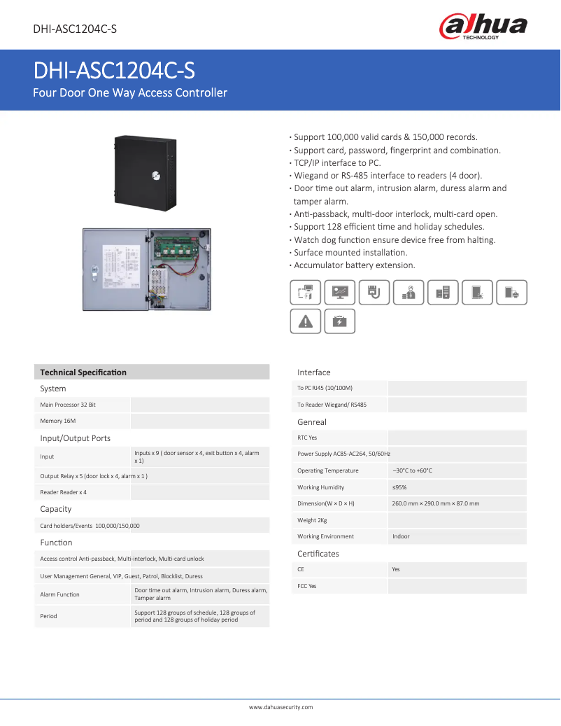 Page n°1 - Fiche technique Dahua Technology ASC1204C-S