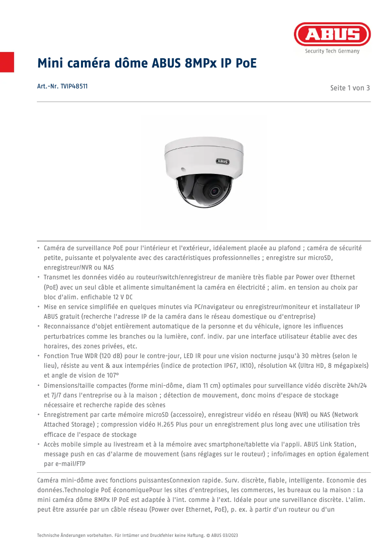 Image de la première page du manuel de l'appareil TVIP48511