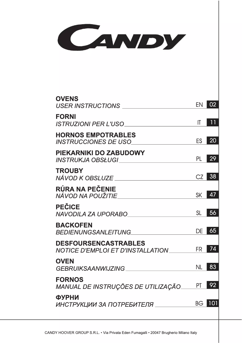 Page n°1 - Manuel utilisateur Candy FCPS815XL/E