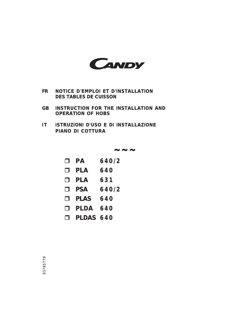 Page n°1 - Manuel utilisateur Candy PLA 640 W