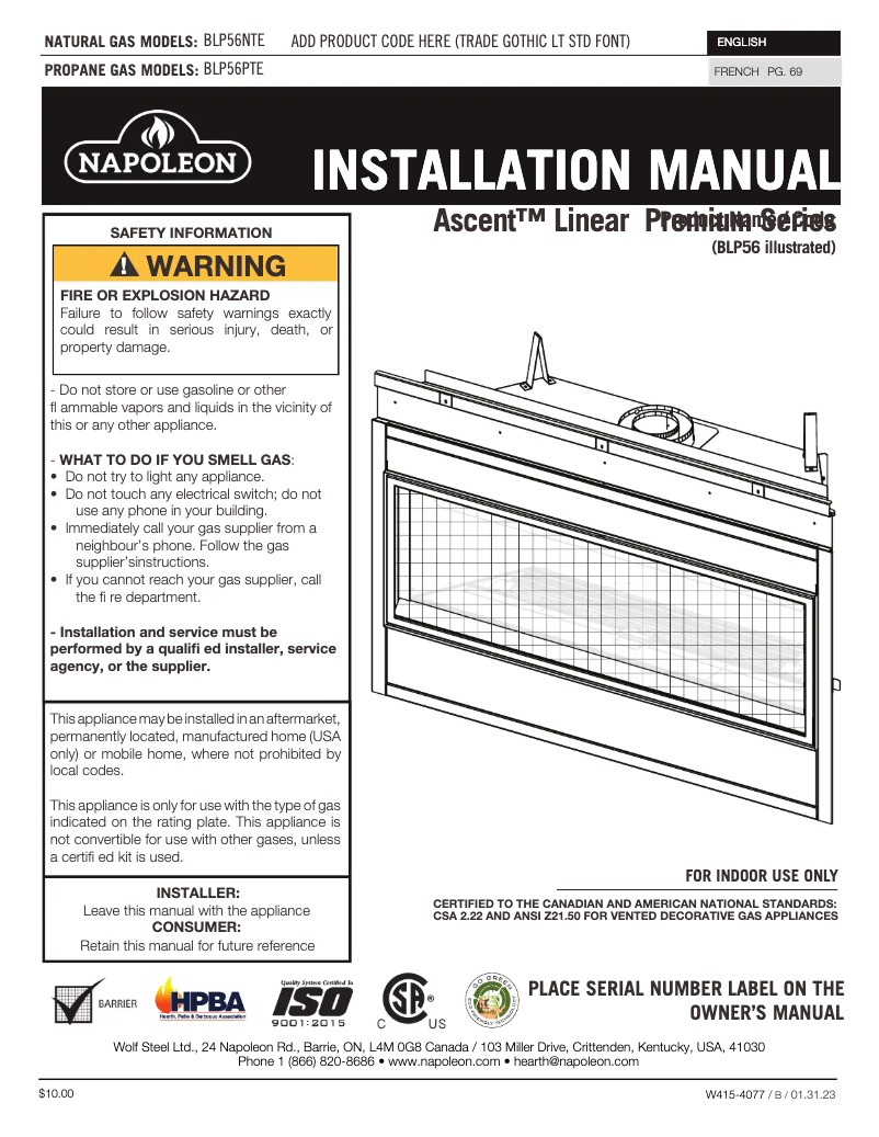 Image de la première page du manuel de l'appareil Ascent Linear Premium 56