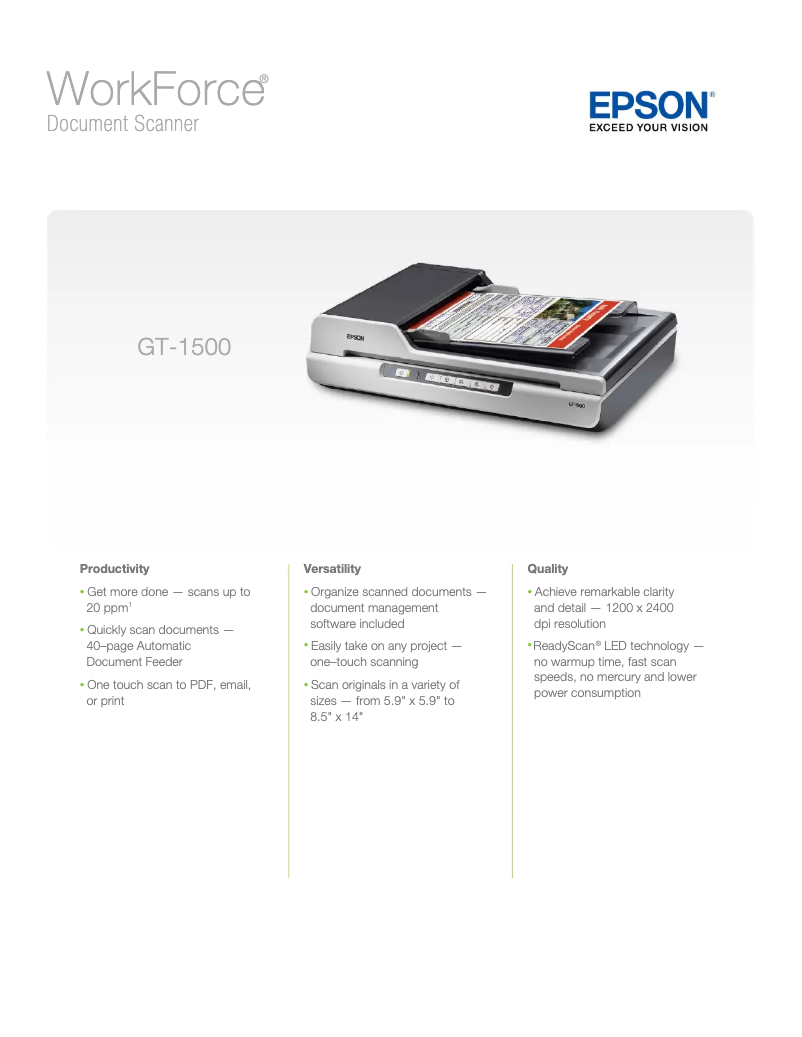 Image de la première page du manuel de l'appareil WorkForce GT-1500