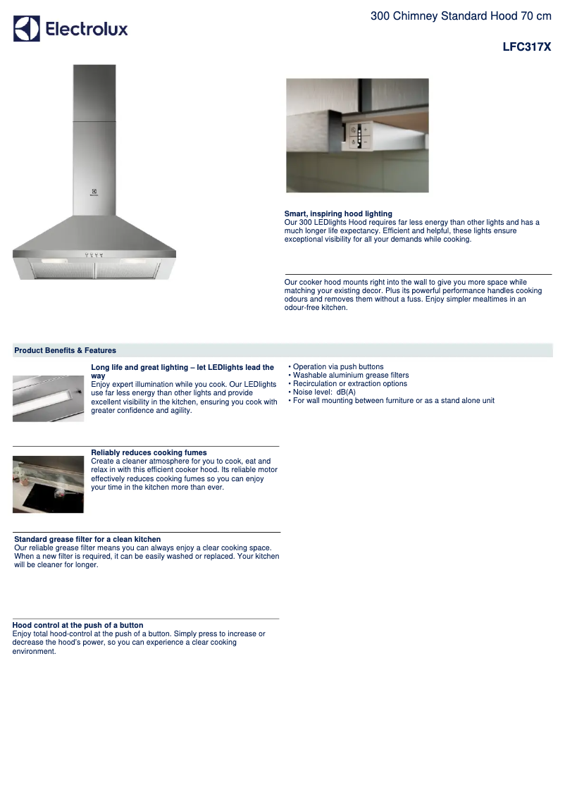 Page 1 de la notice Fiche technique Electrolux LFC317X