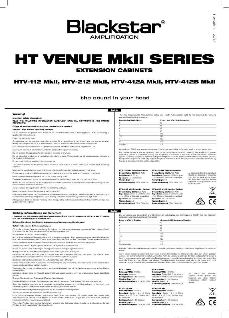 Page n°1 - Manuel utilisateur Blackstar HTV-212 MkII