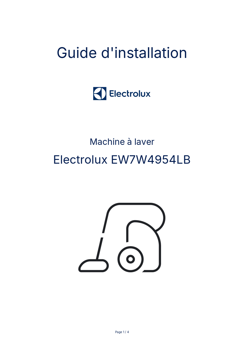Page n°1 - Guide d'installation Electrolux EW7W4954LB