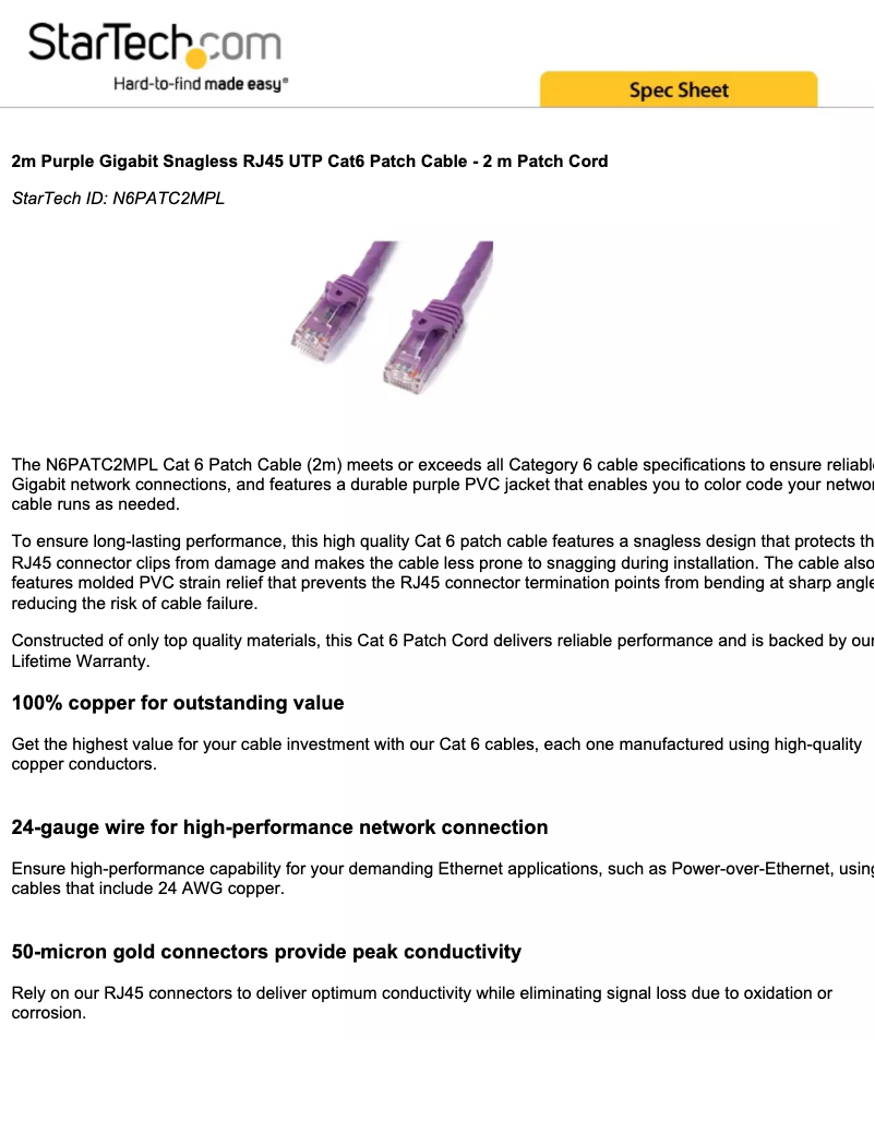 Page 1 de la notice Manuel utilisateur StarTech.com N6PATC2MPL