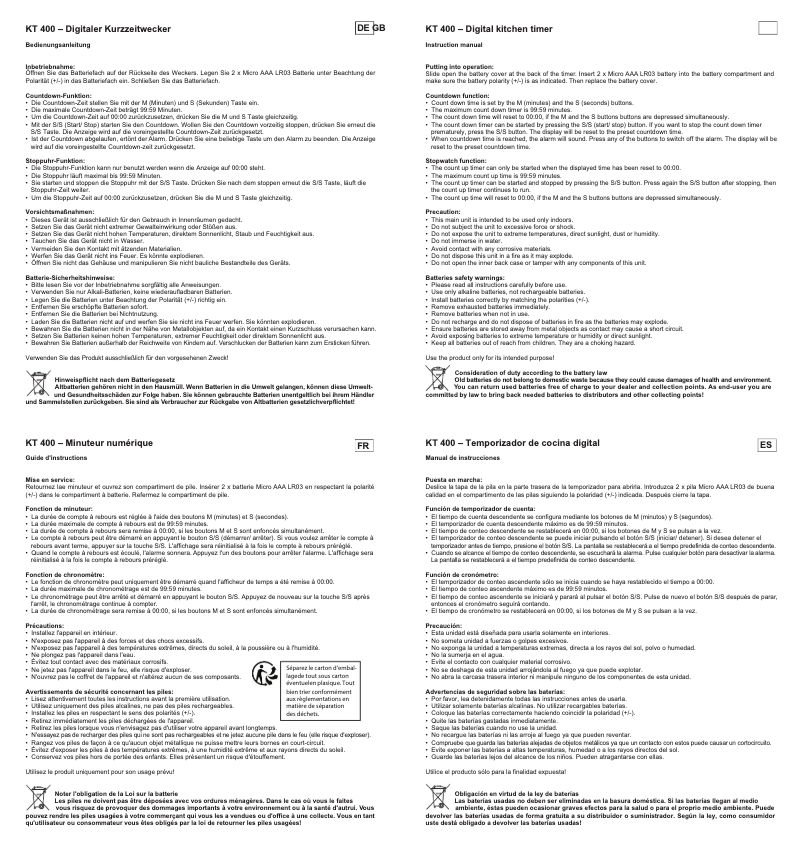 Page n°1 - Manuel utilisateur Techno Line KT-400